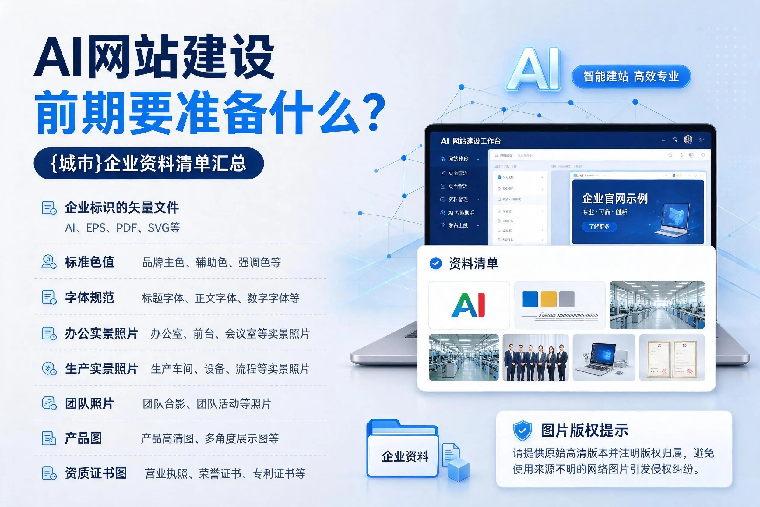 AI网站建设前期要准备什么?连云港企业资料清单汇总
